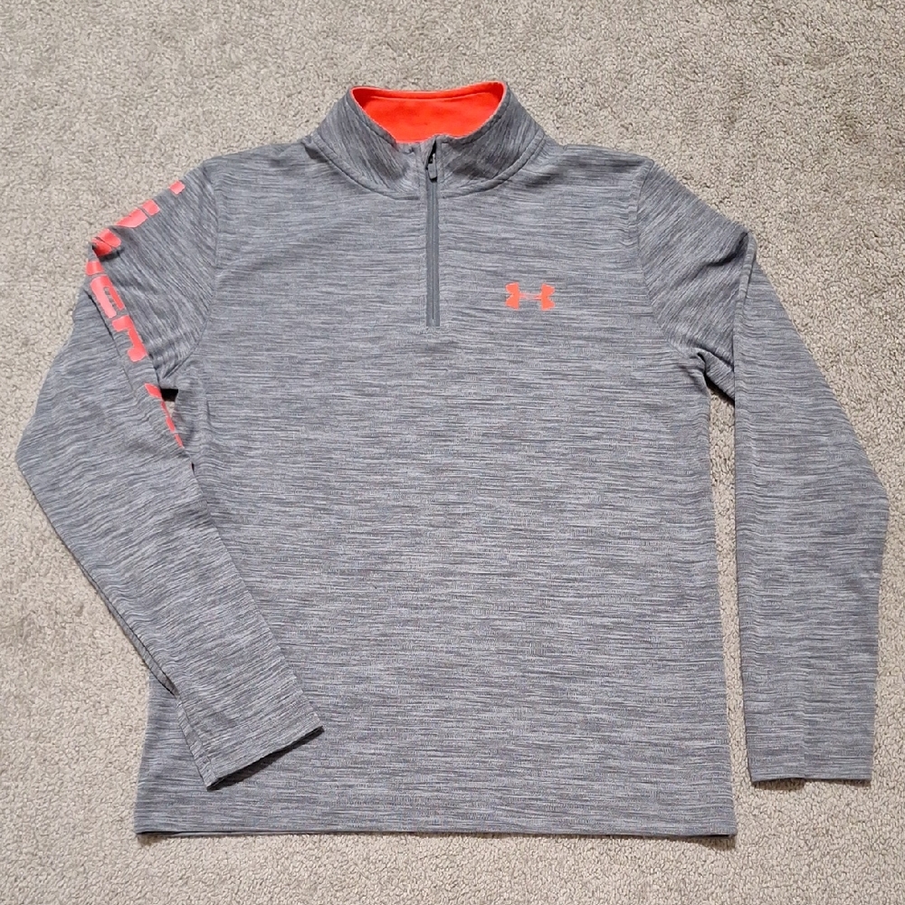 Under Armour Heather Gray and Neon Orange Pullover